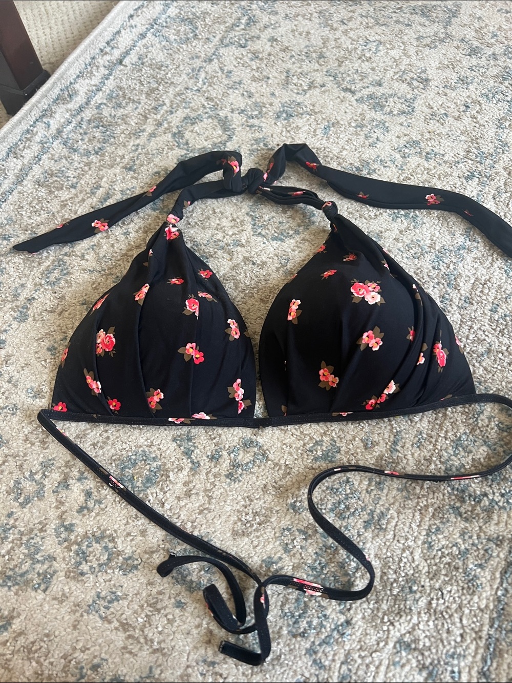 Gianni Bini Black Floral Halter Bikini Top